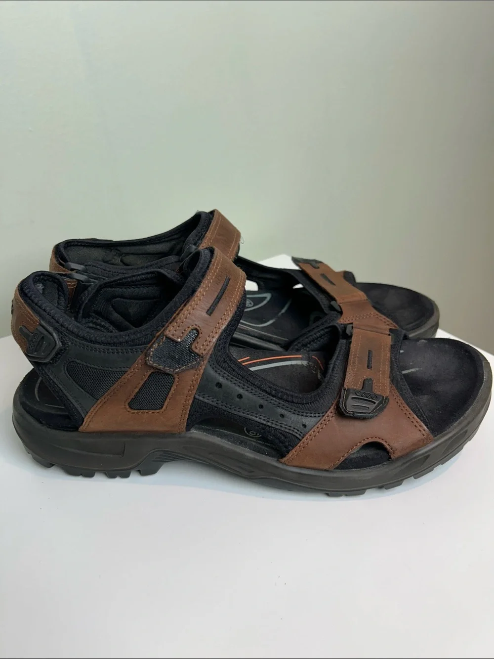 ECCO Receptor Mens 46 Brown Leather Sport Sandals Hiking Outdoor Adjustable